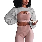 Artfish Women's Crewneck Long Sleeve Crop Tops Workout Gym Casual Cut-out Loose Cropped Sweatshirts