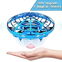 EKOHOME Hand Operated Drones for Kids and Adults, 2019 Upgraded Flying Ball Drone Toy with 5 Infrared Sensor 360°Rotating LED Lighting, Mini Quadcopter Flying Toys for Boys or Girls (Blue)