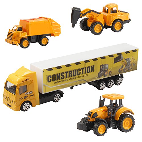 Oumoda Transport Car Carrier Truck Toy, Die-cast Construction Truck Vehicle Car Toy Set Matchbox Cars Gifts for Age 3 4 + Years Old Boys and Girls (Includes 10 Small Truck Toy and 1 Big Carrier Truck) - Thumbnail 4