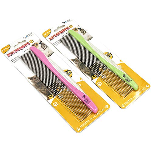 Professional Dog Grooming Steel Combs, Stainless Steel Dog Combs for Grooming, Greyhound Comb for Dogs Professional (Green)