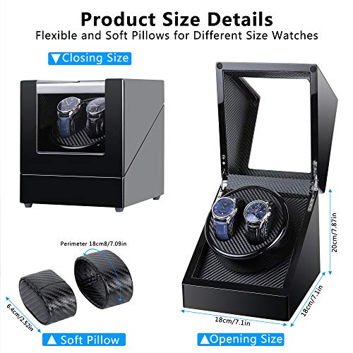 Kalawen Double Watch Winder Luxury Wooden Storage with Quiet Japanese Mabuchi Motor for All Automatic Mechanical Watches with Quiet Motor AC Adapter or Battery Powered for 2 Men's or Ladies', Black - Thumbnail 5
