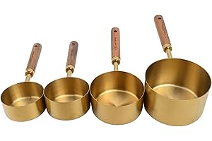 Vasiumic Measuring Spoons Set Stainless Steel and Wood Handle Baking Tools with Mirror Finish 4 Measuring Cups 4 Measuring Sp