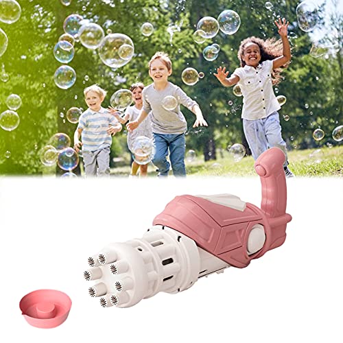 Bubble Machine, Gatling Bubble Machine, 8-Hole Bubble Blower, Automatic Bubble Blowing Machine Electric 40ML (Pink, Without Bubble Water)