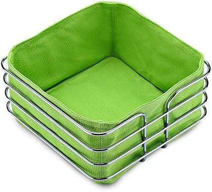 SVVSS Stainless Steel Bread Basket-8 Inch Square Basket Bread Storage 2Piece Bag-Green and Black