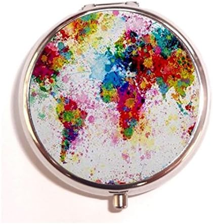 World Map Paint Splashes Round Custom image useful Round Pill case Three Compartment Pocket/Purse/Travel Pill Box