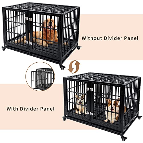 rehomerance 43" Stackable Dog Crate with Divider Panel for Large Dogs