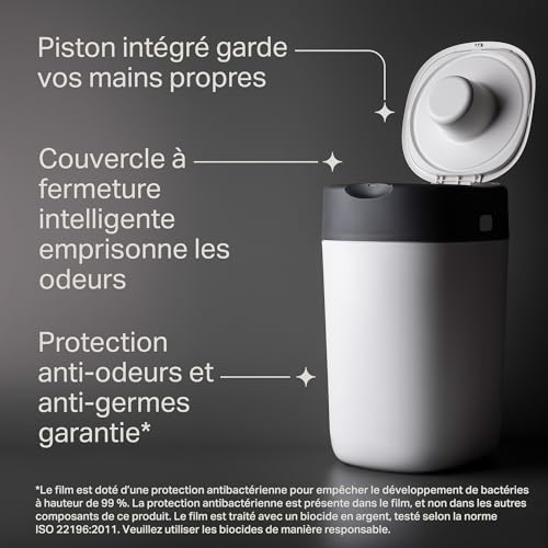Poubelle à Couches Twist & Click Starter-Set,avec12Recharges,Chaque recharge enveloppe plus de100couches‡,12recharges=plus de1200couches‡,film multicouche antibactérien,Blanc