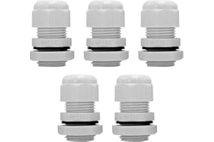 AIRTAK 1/2" NPT Cable Glands - IP68 Waterproof, Adjustable Locknut for 6-12mm Cables, Nylon PA66 (5-Pack, White) - Ideal for Junction Boxes, Outdoor & Industrial Cable Management