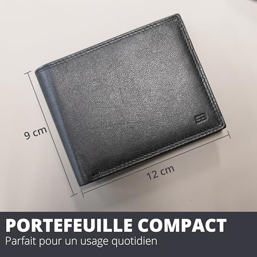 Garzini - Men's Leather Wallet - Classic Coin Purse - 15 Cards and Money Pocket - RFID Protection Card Holder - Men's Gift with Gift Box - Black
