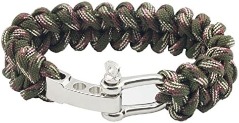 The Naturalism (TM) Premium Paracord Survival Bracelet With Stainless Steel D Shackle - Adjustable Size Fits 7-8 Inch Wrists - Retail Packaging - Lifetime Warranty-(Camouflage47)