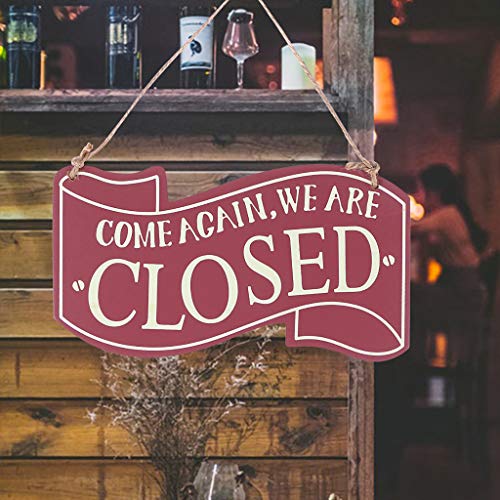 GKanMore Wooden Open Closed Sign Double Sided Wood Door Plaque Hanging Sign for Home Store Business