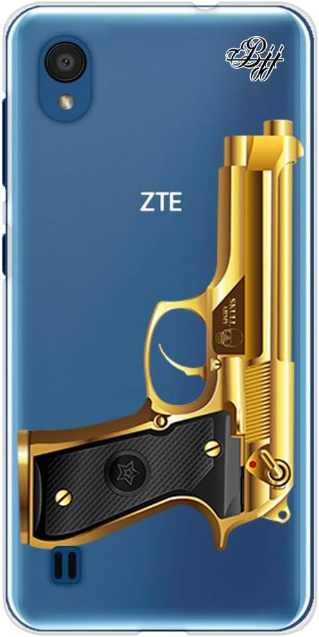 BJJ SHOP Slim transparent case for [ ZTE Blade A5 2019 ], TPU flexible silicone shell, design: Golden Beretta pistol