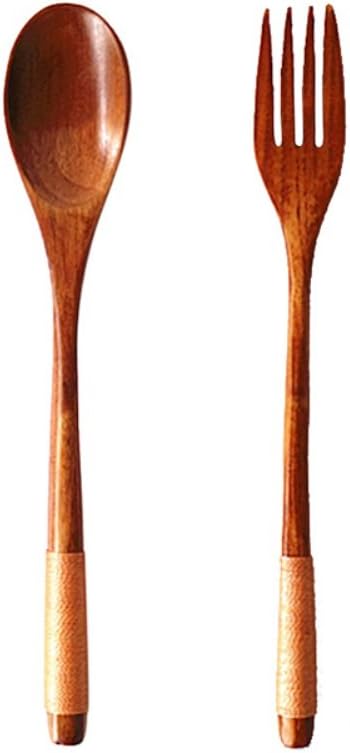Spoon Fork Set,Shiningup Handamde Janpanese Style Cutlery Set Eco-friendly Camping Cooking Outdoor Dinner Kids Tableware Cutlery Wooden Spoon Fork Set
