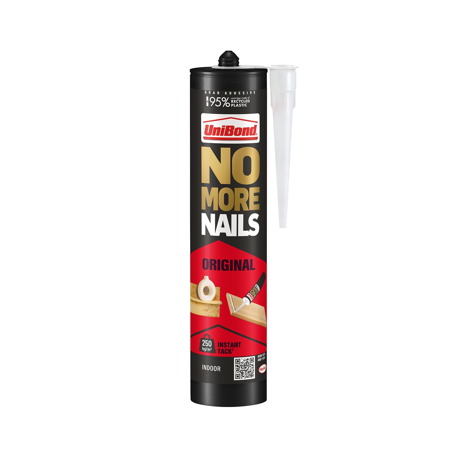 UniBond 1426052 No More Nails Original, Heavy-Duty Mounting Adhesive, Strong Glue for Wood, Ceramic, Metal & More, White Instant Grab Adhesive, 1 x 365g Cartridge