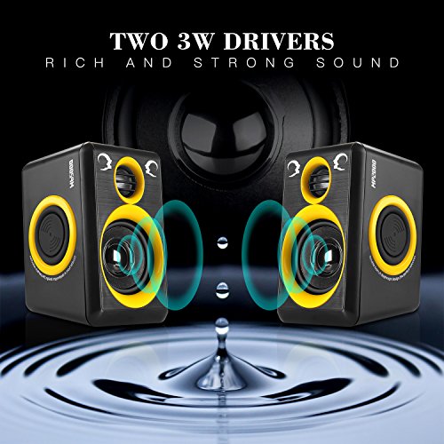 Computer Speakers with Surround Sound 2.0CH USB Wired Powered Multimedia Speaker for Desktop/TV/PC/Laptops/Smart Phone RECCAZR Built-in Four Loudspeaker Diaphragm (Yellow)