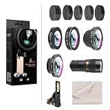 Hizek Phone Lens, 5 in 1 Phone Lens kit with 180 ° Fisheye Lens+0.63X Wide Angle Lens+Macro Lens+9X Telephoto Lens+0.4X Wide Lens for iPhone Xs XR X/8/7/6s Plus Android Smartphones