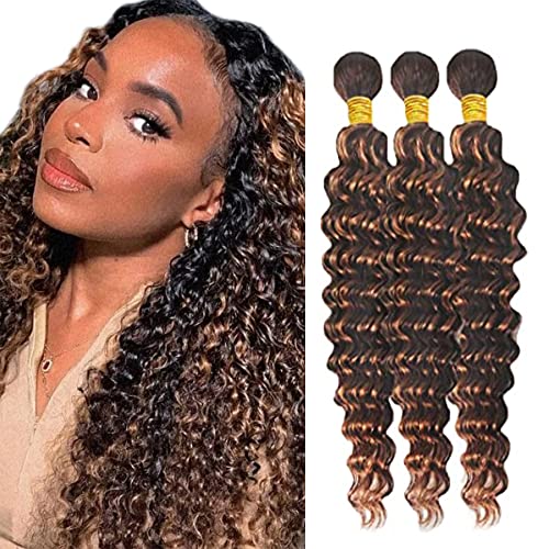 Highlight Deep Wave Bundles brasiliano capelli P4/30 capelli umani 3 fasci Tow Tone Hair Bundle Dark Brown Bundles Double Weft fascio di capelli umani per donne 26 28 30 pollici