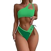 YELAIVP Women's Bikini Sets One Shoulder High Waisted Two Piece Swimsuit Lace Up High Cut Bathing Suit