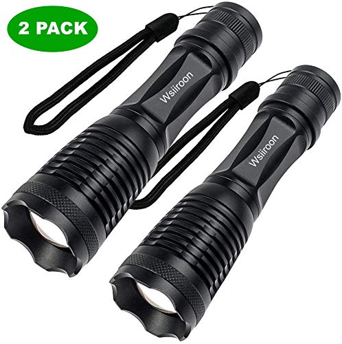 Ultra-Bright LED Flashlight, Wsiiroon CREE XML-T6 LED Flashlight, Zoomable, IP65 Water-Resistant, Portable, 5 Light Modes for Indoor and Outdoor Use, 2 pack (Batteries Not Included)