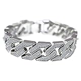 Sand Blast Bracelet Cuban Chain Bling Links Hip Hop Silver Tone Heavy 18 MM Wide Mens 8.5