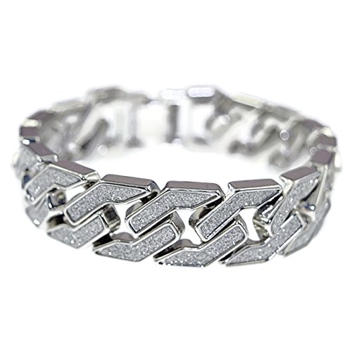 Sand Blast Bracelet Cuban Chain Bling Links Hip Hop Silver Tone Heavy 18 MM Wide Mens 8.5