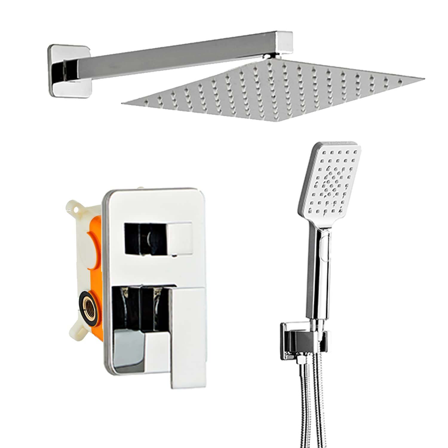 Photo 1 of ***PARTS ONLY***Anksaysh Bathroom Shower System 8 Inch Rain Shower Head and Handheld Wall Mounted, High Pressure Rainfall Dual Shower Combo Set with Valve and trim, Luxury Rain Mixer Brushed Silver Shower Faucet