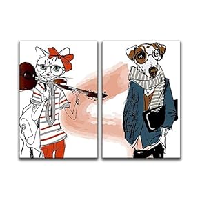 2 Panel Cartoon Animals Miss Cat and Mr...