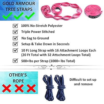 Gold Armour Camping Hammock - XL Double Hammock Portable Hammock Camping Accessories Gear for Outdoor Indoor with Tree… 51C06z5UBqL