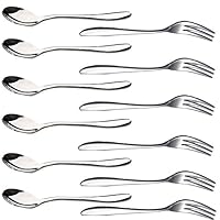 Glittermall 12PCS Stainless Steel Cocktail Tasting Appetizer Cake Fruit Forks and Tea Dinner Server Spoon Kitchen Accessory Wedding Party (6 forks 5