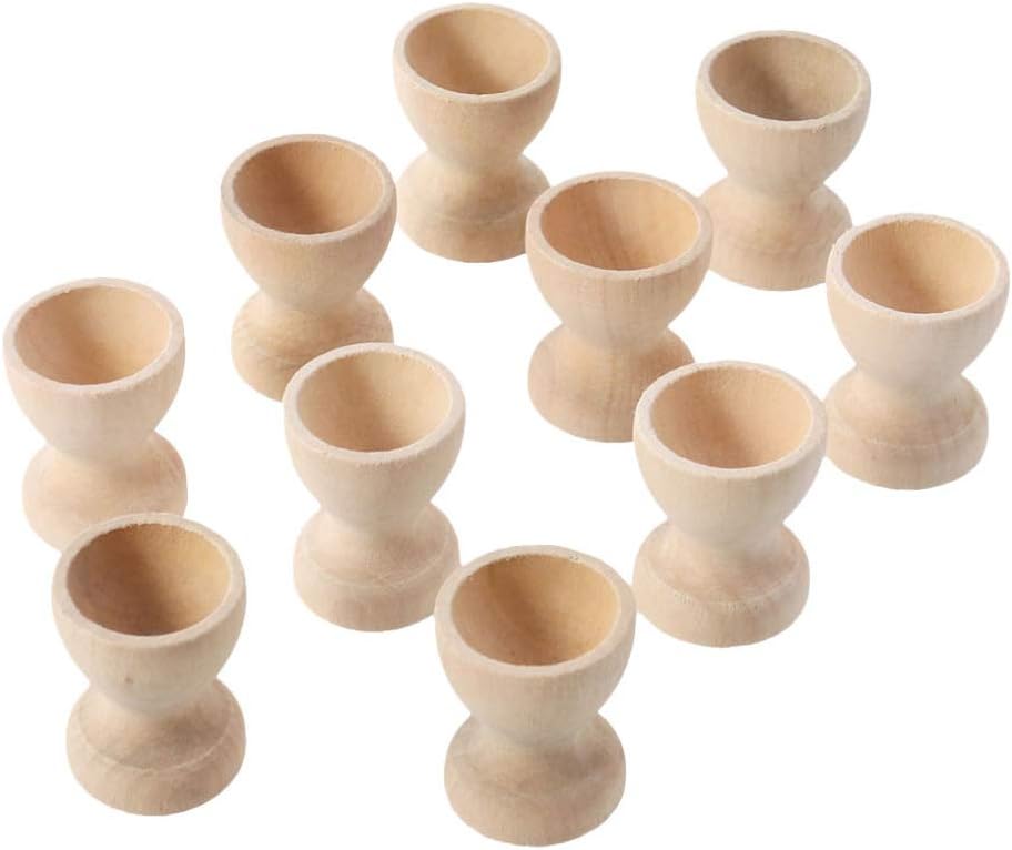 Amosfun 20Pcs Wooden Egg Cup Holders DIY Blank Unfinished Wooden Egg Stands Early Education Preschool Toys for Kids Craft Easter Birthday Baby Shower Party Supplies