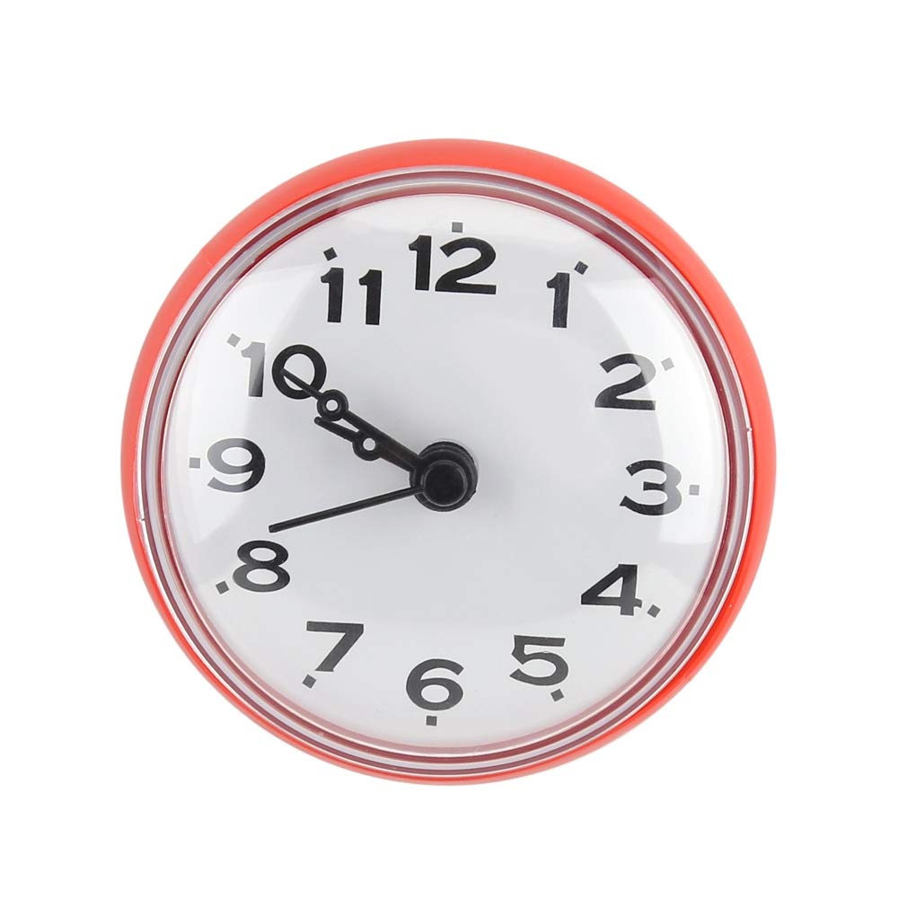 Nikou Wall Clock, Waterproof Suction Wall Window Mirror Shower Clock for Bathroom(红色)
