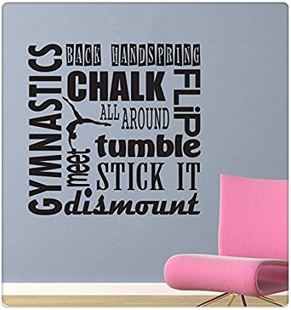 Wall Sticker 24" Gymnastics Sports Saying Collage Back Handspring Chalk Flip Tumble Dismount Girl Olympics Wall Decal Sticker Art Mural Home Décor Quote