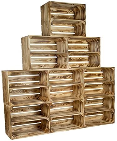 flambierte/geflammte Massive Obstkisten als Regal mit Zwischenbrett/Mittelbrett Einlage 50 x 40 x 30cm / Apfelkisten Weinkist