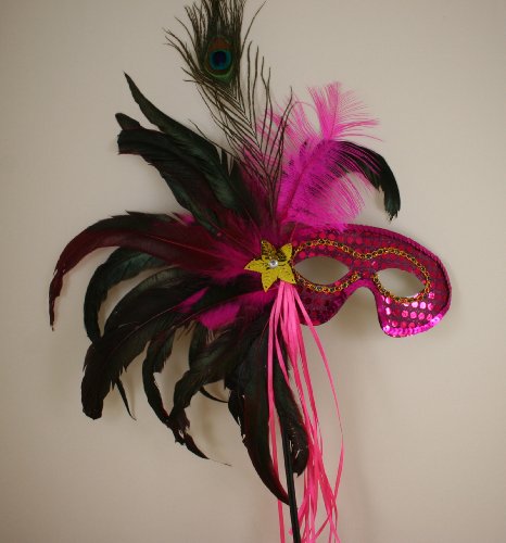 Mardi Gras Masquerade Feather Costume Stick Mask or Table Centerpiece Decoration