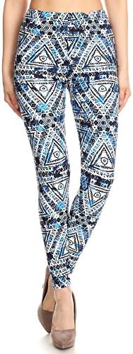 Expert Design Women's Plus Blue Geo Tribal Indian Theme Printed Leggings