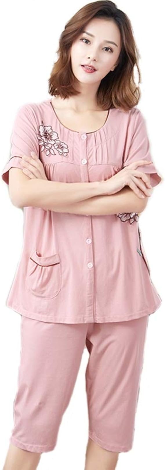 Amazon 涼しい 綿 パジャマ レディース 夏 半袖 盛夏向き 女性用ナイトウェア ルームウェア 涼しい 夏用パジャマ レデイース 柔らかい 軽い 薄手 快適tシャツパジャマ 上下セット 綿 シルク パジャマ ルームウェアセット 通販