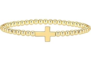 CUEZIY Gold Bracelets for Women 14K Gold Plated Bead Bracelet Hypoallergenic Stretch Bracelets for Women Elastic Bracelet Trendy Teen Gift Dainty Jewelry for Women