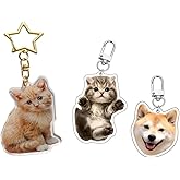 Jishiletao Custom Pet Keychain with Picture Personalized Dog Cat Photo Pet Lover Gifts, Customized Cartoon Pendant Photo Key Tag Chain, Custom Name Text Image