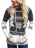 FIYOTE Women Long Sleeve Reindeer Printed Double Hooded Christmas Sweatshirt Casual Pullover Hoodie S-XXL