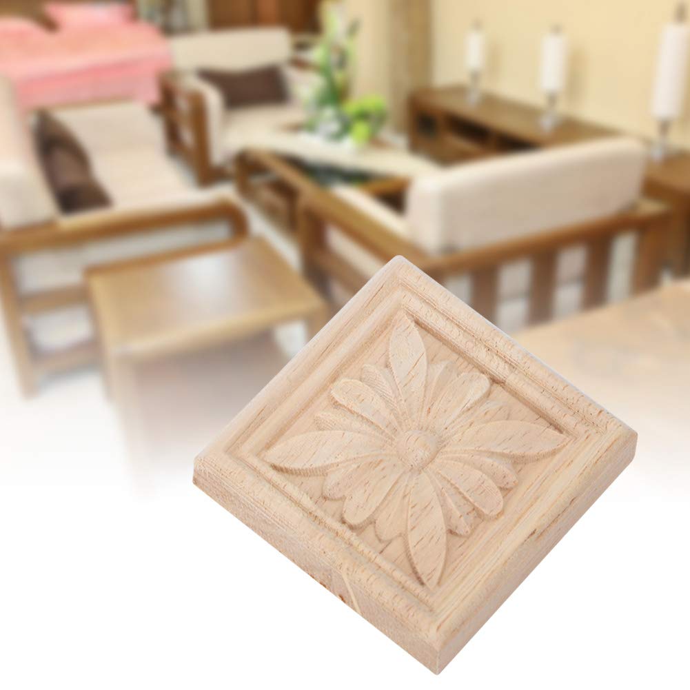 KIMISS 4Pcs Wood Carving Checkered Applique for Furniture Decoration, Antique Style Unpainted Decal