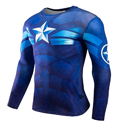 Cosfunmax Superhero Captain Team Leader Compression Shirt Sports Gym Ruining Base Layer XS