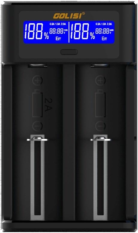Smart Battery Charger,Golisi I2 2A Universal Battery Charger with USB Port and LCD Display 2-Bay Speedy Intelligent Charger for Ni-MH Ni-Cd AA AAA Li-ion Rechargeable Batteries (Black)