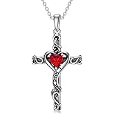 TOUPOP Valentines Day Gifts for Her Birthstone Cross Necklace for Women 925 Sterling Silver Heart Cross Pendant I Love You Jewelry Anniversary Birthday Gifts for Wife Girlfriend Mom