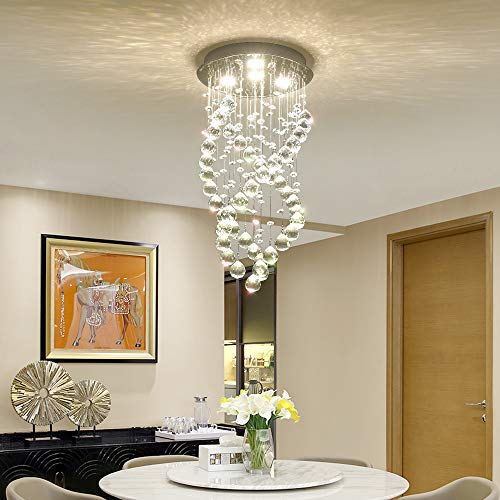 Modern K9 Raindrop Crystal Chandelier, Elegant Flush Mount 4 LED Ceiling Lighting Fixtures for Bedroom, Living Room, Bathroom, Hallway
