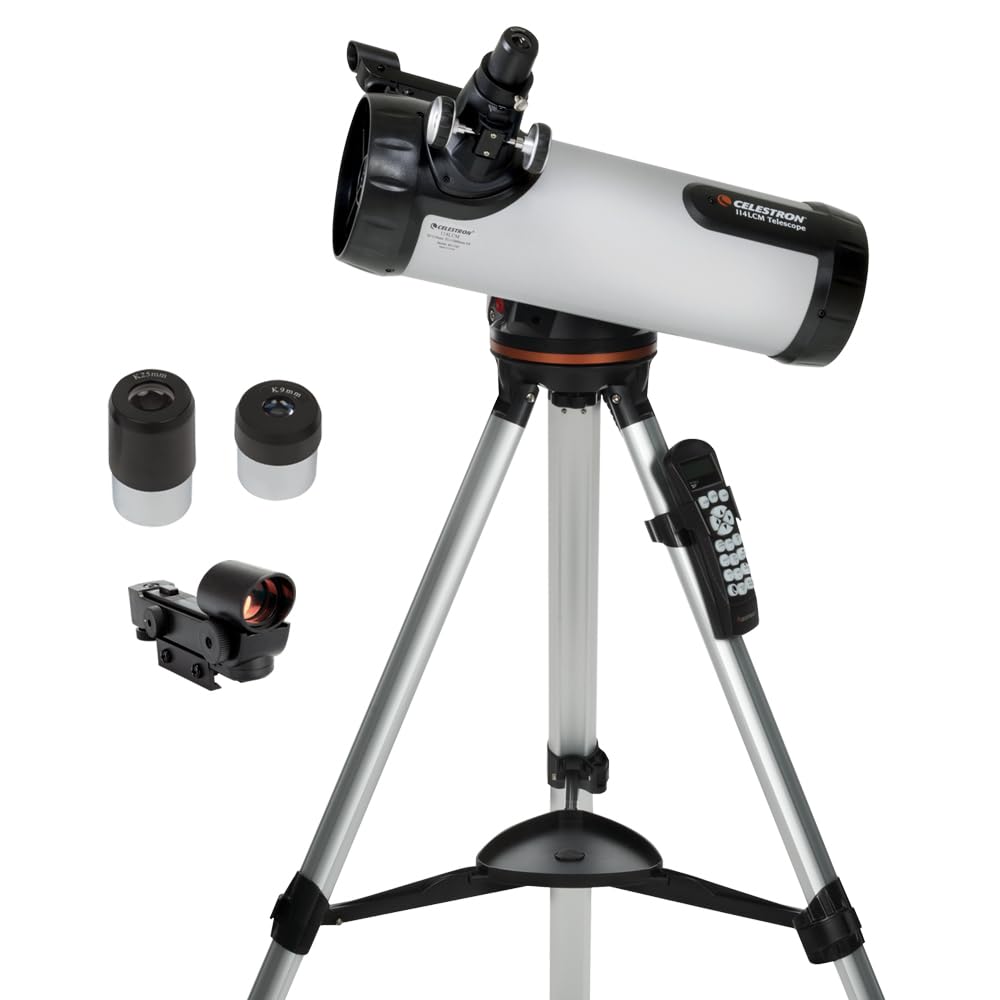 Celestron - Telescopio Newtoniano Computarizado 114LCM - Telescopios para Principiantes - 2 Oculares - Trípode de Altura Completa - Montura Altazimutal Motorizada - Reflector Newtoniano Grande de 114mm