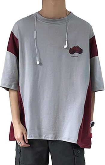Amazon Bestmood メンズ Tシャツ 半袖 ゆったり 韓国 ティーシャツ クルーネック 切り替え ファッション カットソー 柔らかい おしゃれ Tシャツ ビッグ ストリート系 夏 Tシャツ カットソー 通販
