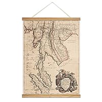 Hanging Poster with Wood Frames Rustic Map Canvas Artwork Wall Picture Home Decoration - 18