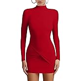 Misng Women's Sexy Long Sleeve Turtleneck Bodycon Mini Dresses Ruched Party Short Dress
