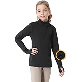 beroy Girls Fleece Long Sleeve Shirts Half Zip Equestrain Shirt Thermal Kids Horse Riding Shirts Thumbhole Pockets