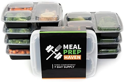 Meal Prep Haven Stackable 3 Compartment Food Containers with Lids (Set of 150), Black